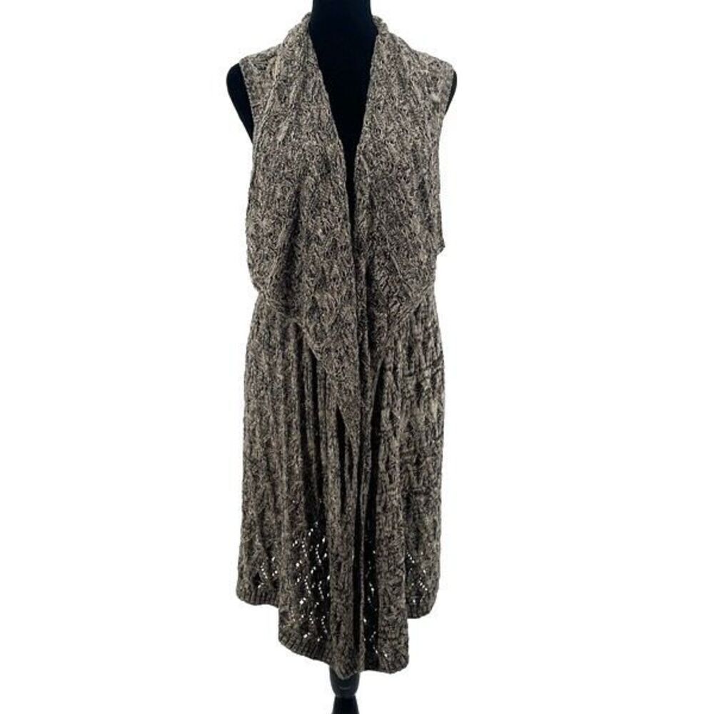 Artisan NY Womens Open Front Knit Marled Long Cardigan Sweater Brown Large NWOT‎